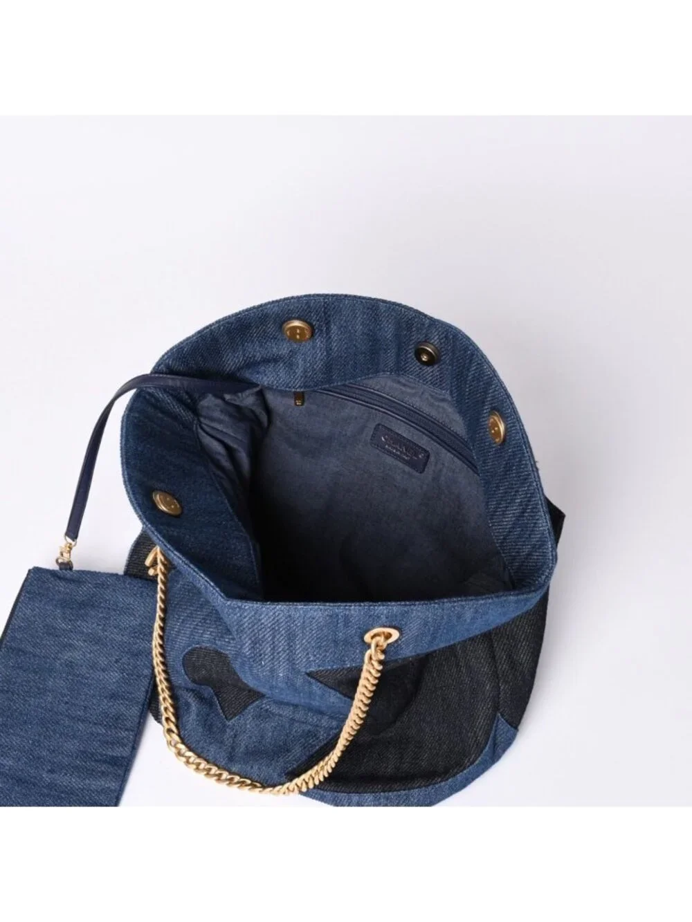 Chanel Chain Tote Bag Base CC Logo Denim Indigo Blue